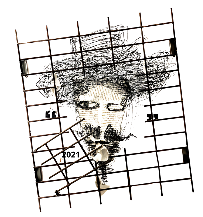 Ilustración a lápiz de un rostro sobre cuadrícula
